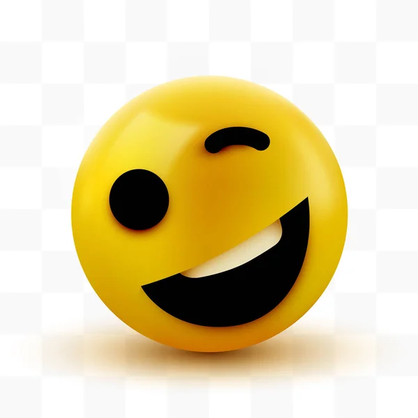 Emoji gult blinkande ansikte. Rolig tecknad emoticon ikon. 3D-illustration för chatt eller meddelande. — Stock vektor