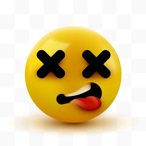 Dead face emoji. Cross eyes emoticon 3d rendering. — Stock Vector