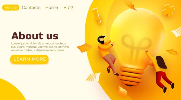 3d Business People with Big Light Bulb Idea. Innovation, Brainstorming, Creativity Concept. Website Landing page. — Stock Vector