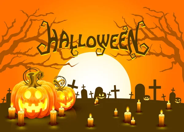 Cover Halloween pumpkin and candlesm, The card is discovered. — 스톡 벡터