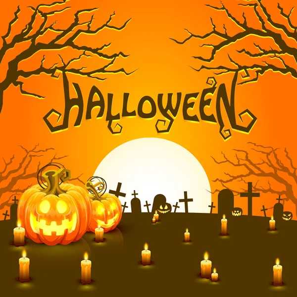 Cover Halloween pumpkin and candlesm, The card is discovered. — 스톡 벡터