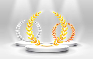 Stage podium with lighting, Stage Podium Scene with for Award Ceremony on gray Background. clipart