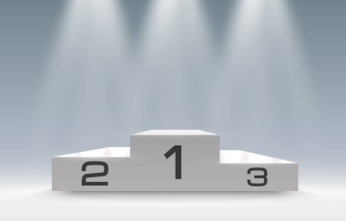 İş kavramları için beyaz kazananlar podyumu, podyum set nesnesi.