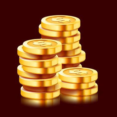 Koyu arka planda izole edilmiş altın para yığını. Ekonomi kavramı.