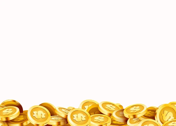 Gouden glanzende munten. Grote stelletje oud metaalgeld. Kostbare dure schat. — Stockvector