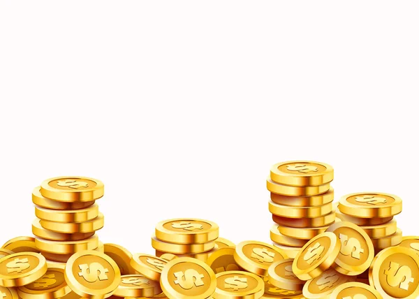 Altın parlak sikkeler. Büyük bir sürü eski metal parası. Değerli pahalı hazine. — Stok Vektör