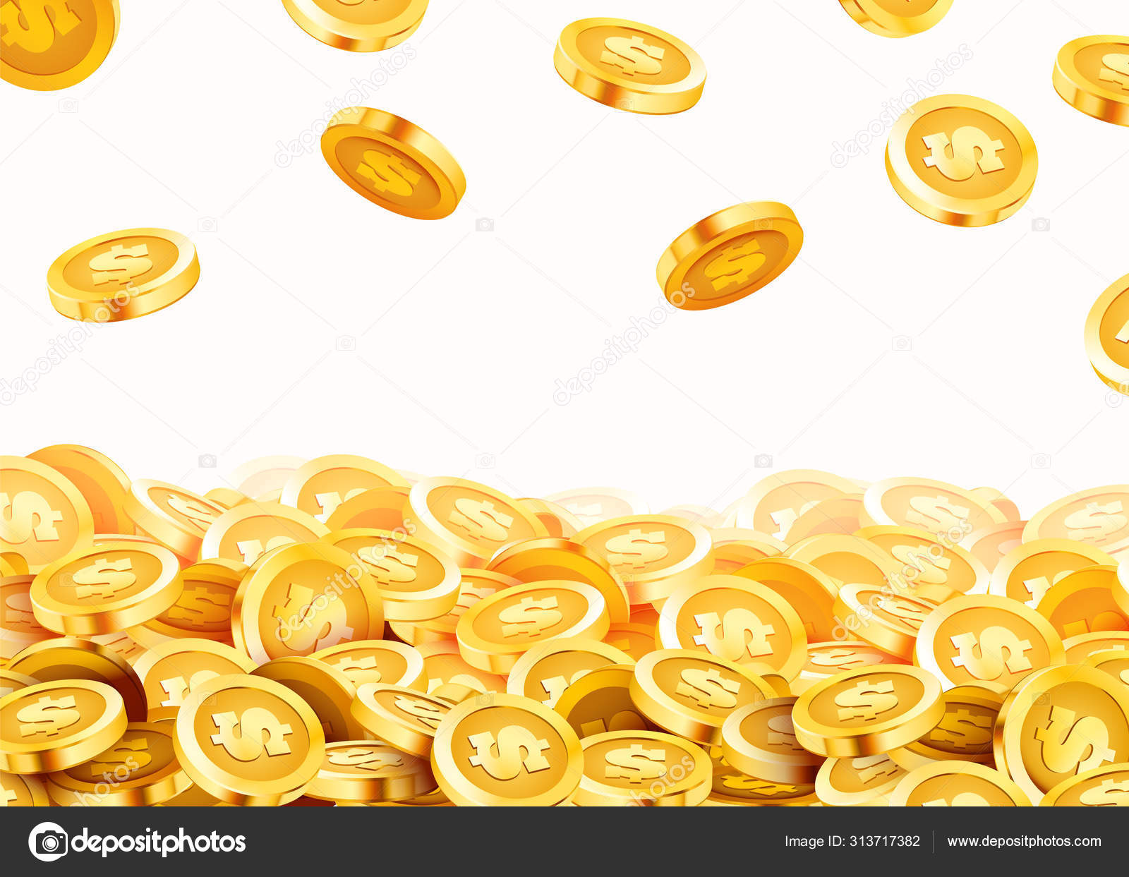 コインの落下、お金の落下、金の硬貨の飛行、黄金の雨。ジャックポットや成功の概念。近代的背景. ストックベクター ©hobbit_art  313717382