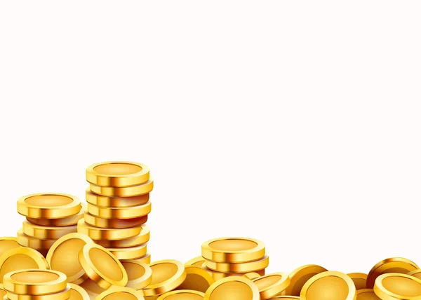 Złote błyszczące monety. Duża masa starych metalowych pieniędzy. Drogocenny skarb. — Wektor stockowy