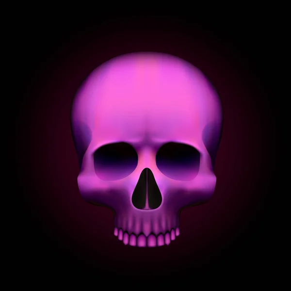 Cráneo humano aislado en negro, color rosa objeto . — Vector de stock