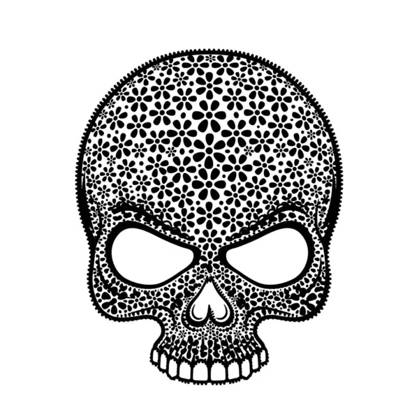 死んだ頭蓋骨の日。頭蓋骨の砂糖の花頭蓋骨タトゥー. — ストックベクタ