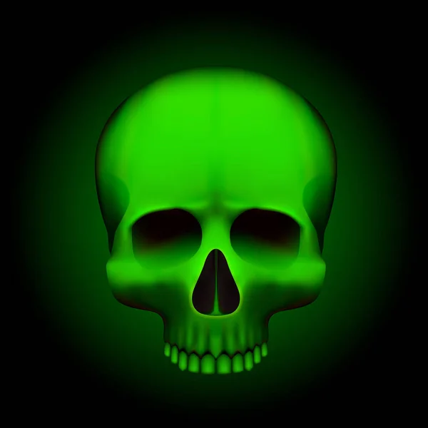 Crâne humain isolé sur noir, objet de couleur verte . — Image vectorielle