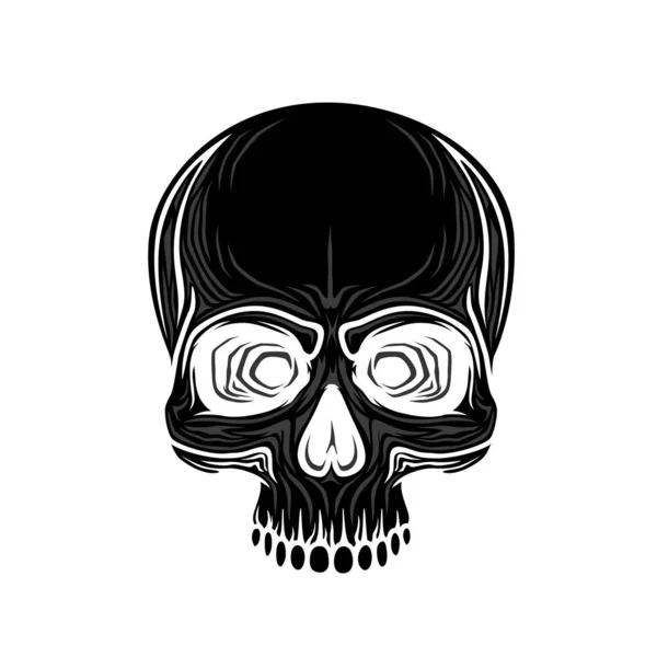 Cráneo humano aislado en negro, símbolo de color. Vector — Vector de stock