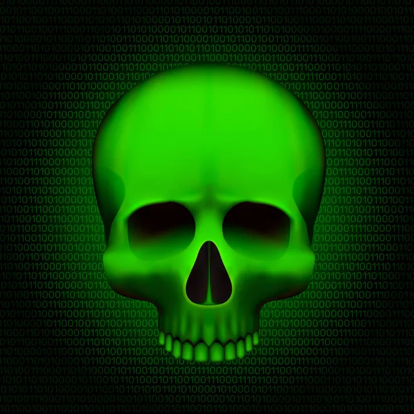 Skull es un virus del programa, en el fondo digital . — Vector de stock