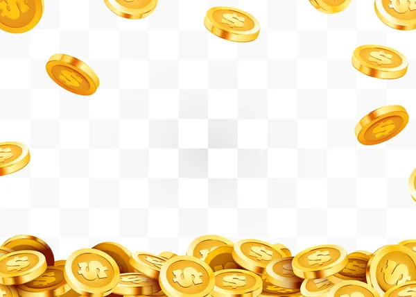 Cayendo monedas, cayendo dinero, volando monedas de oro, lluvia dorada. Jackpot o concepto de éxito. Fondo moderno. — Vector de stock