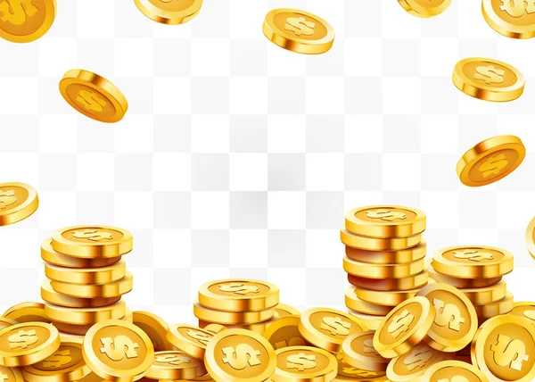 Cayendo monedas, cayendo dinero, volando monedas de oro, lluvia dorada. Jackpot o concepto de éxito. Fondo moderno. — Vector de stock