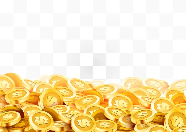 Gouden glanzende munten. Grote stelletje oud metaalgeld. Kostbare dure schat. — Stockvector