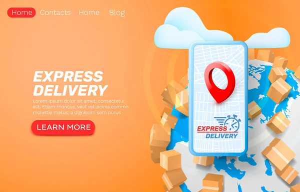 Express-Lieferanwendung, Smartphone-Service-Tracking. Vektor — Stockvektor