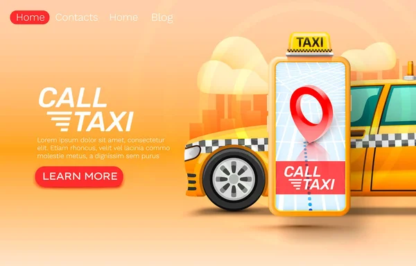 Smartphone call taxi banner έννοια, τόπος για κείμενο, online εφαρμογή, υπηρεσία ταξί. — Διανυσματικό Αρχείο