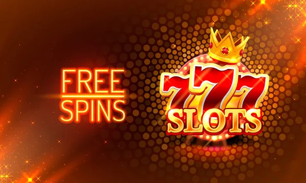 Casino gratis spins goud, 777 gokautomaat. — Stockvector