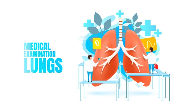 Examen médico banner pulmones, tratamiento alternativo, biología anatomía órgano, servicio de ayuda . — Vector de stock