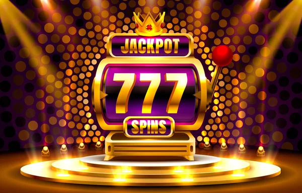 Ackpot Koning draait 777 banner casino op de gouden achtergrond. — Stockvector