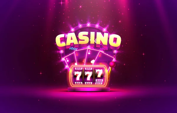 ( 영어 ) Casino 3d cover, slot machine and roulette with cards, Scene background art. Vector — 스톡 벡터