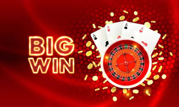Moneda de casino Big Win, juego de cajero automático ahora. Vector — Vector de stock