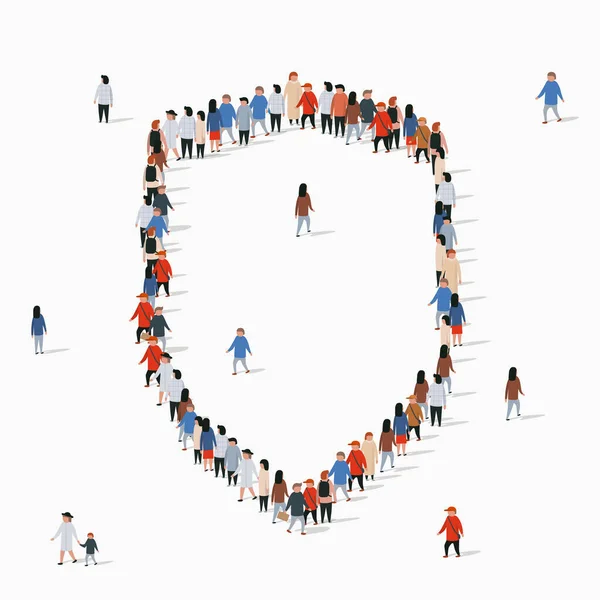 Grand groupe de personnes en forme de bouclier. Concept de protection et de sécurité. Gardien du Web. Illustration vectorielle — Image vectorielle