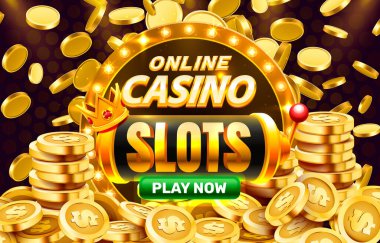 Kumar makineleri altın madeni paralar, kumar makineleri, gece ikramiyesi Vegas. Vektör