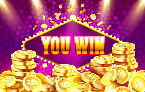 You win golden coins, casino sign machine, night jackpot Vegas. Vector — Stock Vector