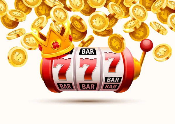 Slots 777 banner, golden coins jackpot, Casino 3d cover, slot machines and roulette with cards. Vector — Stock Vector