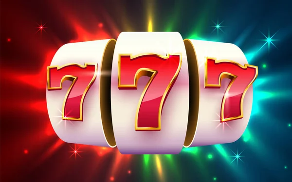 Slot machine wint de jackpot. Online casino banner. 777 casino achtergrond — Stockvector