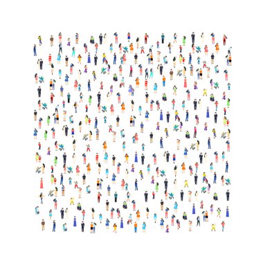 Bir grup insan aileleriyle yürüyüp rahatlıyor, mutlu insanlar. Vektör