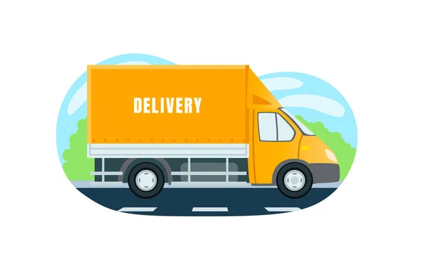Thuisbezorging, snelle ontvangst van uw bestelling, goederenvervoer. Vector — Stockvector
