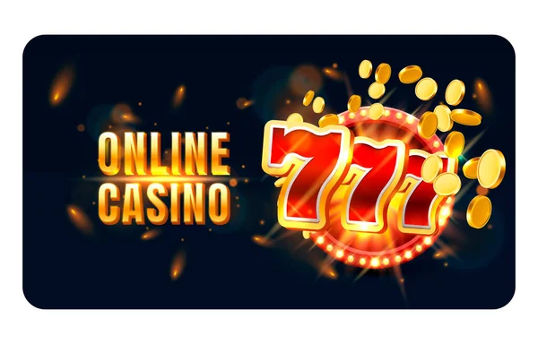 Kasyno gra online teraz szczeliny złote monety, automat kasyno znak, jackpot nocy Vegas. — Wektor stockowy