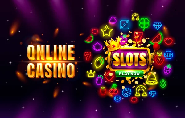 Kasyno gra online teraz szczeliny złote monety, automat kasyno znak, jackpot nocy Vegas. — Wektor stockowy