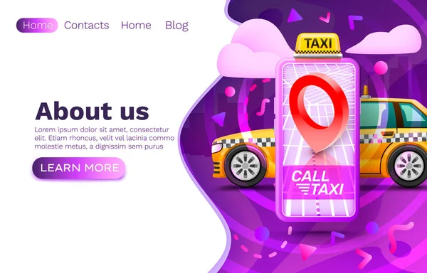 Smartphone call taxi banner concept, place for text, online application, taxi service. Vector — Stock Vector