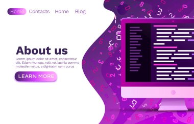 Programlama kodu geliştirme, program yazılım uygulaması, web sitesi afişi. Vektör