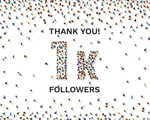 Teşekkürler takipçiler, 1k çevrimiçi sosyal grup, mutlu bayrak kutlamaları, Vektör — Stok Vektör