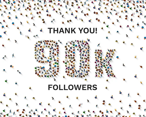 Děkuji vám následovníci národy, 90k online sociální skupina, šťastný prapor slavit, Vektor — Stockový vektor