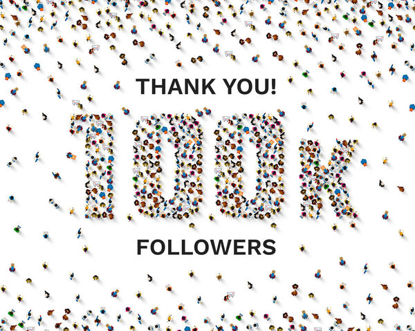 Спасибо, followers peoples, 100k online social group, happy banner celebrate, Vector