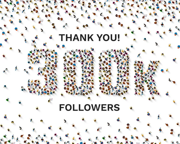 Gracias pueblos seguidores, 300k grupo social en línea, feliz banner celebrar, Vector — Archivo Imágenes Vectoriales