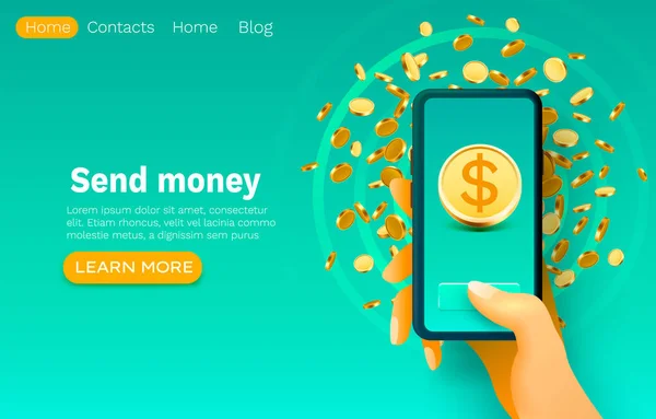 Mobilní finanční aplikace, bankovní služby smart, web banner design. Vektor — Stockový vektor