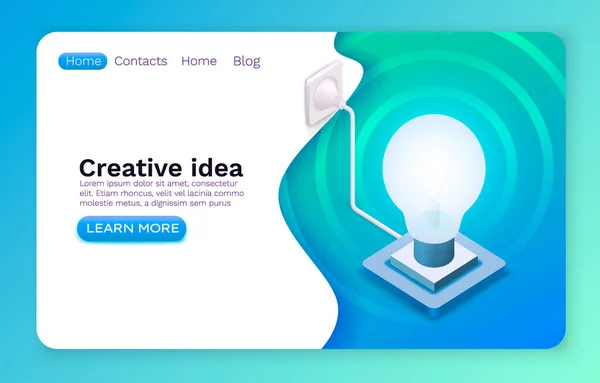 Idée créative remue-méninges, symbole de lampe d'information, conception de site Web en ligne. Vecteur — Image vectorielle