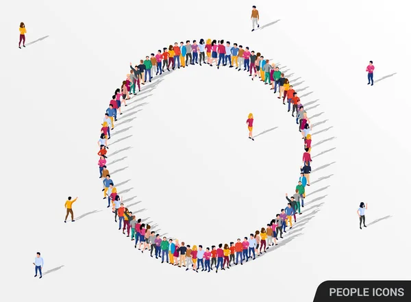 Sjabloon voor reclame brochure met mensen menigte in de vorm van cirkel. — Stockvector