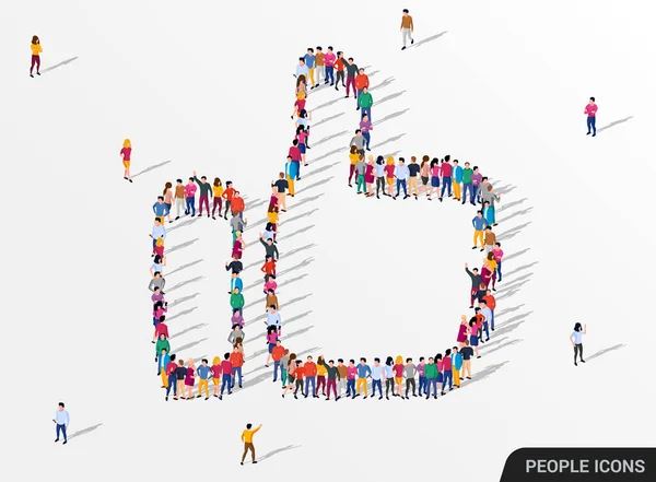 Large group of people in the shape of like sign. Social network concept. — Stock Vector