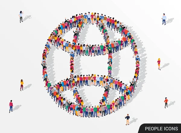 Velká skupina lidí ve tvaru globus znamení. Internetový symbol. — Stockový vektor