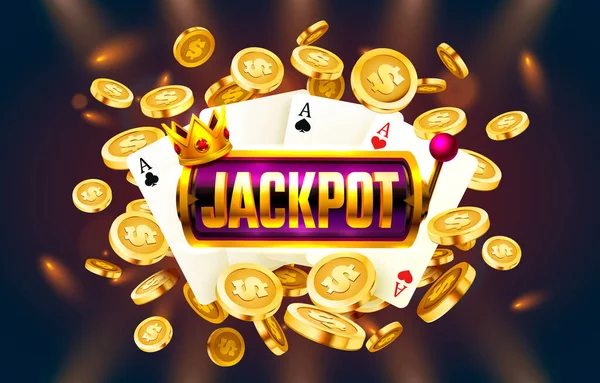 Jackpot casino munt, geldautomaat spelen nu. Vector — Stockvector