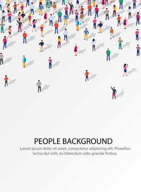 Beyaz arka planda geniş bir grup insan. Halk iletişimi kavramı.