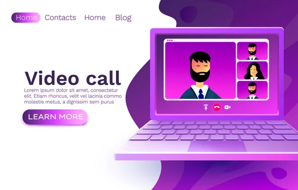 Βίντεο κλήση laptop chat, έννοια άνθρωποι μιλούν, web banner app. Διάνυσμα — Διανυσματικό Αρχείο